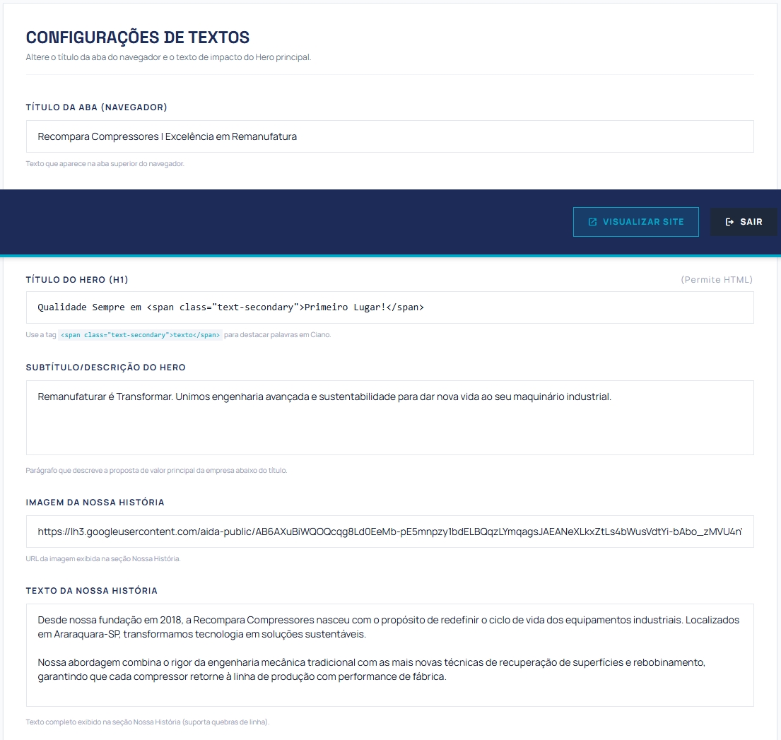 IMAGEM 14 — Textos do Site (Admin)